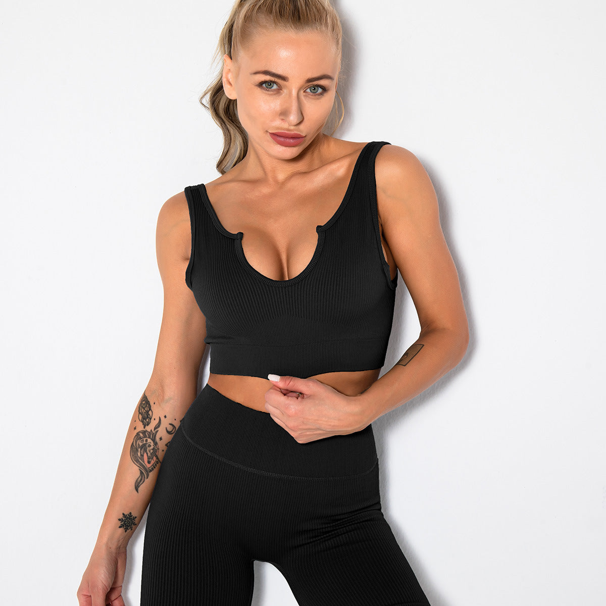 Womens Workout Sets 2 Piece - Seamless Yoga Outfits Crop Top Matching Gym Athletic Clothing Set