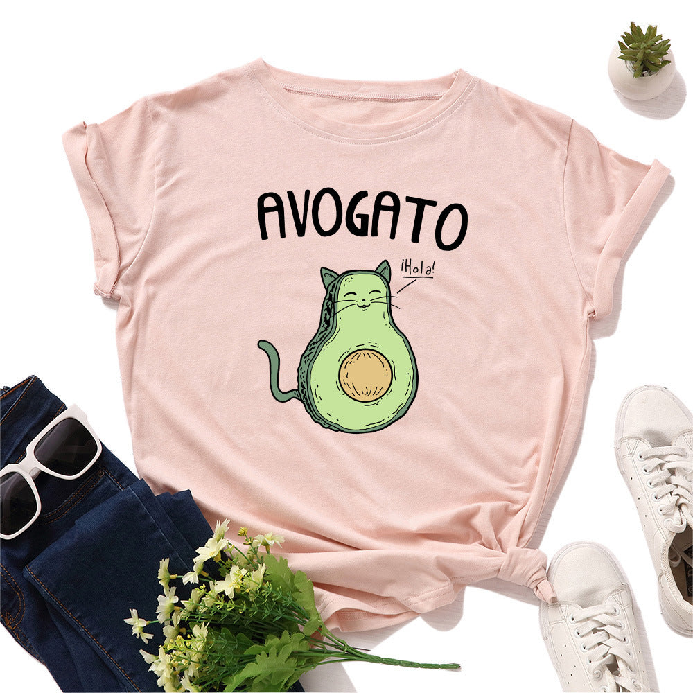 AVOGATO Loose Round Neck Short Sleeved T Shirt,