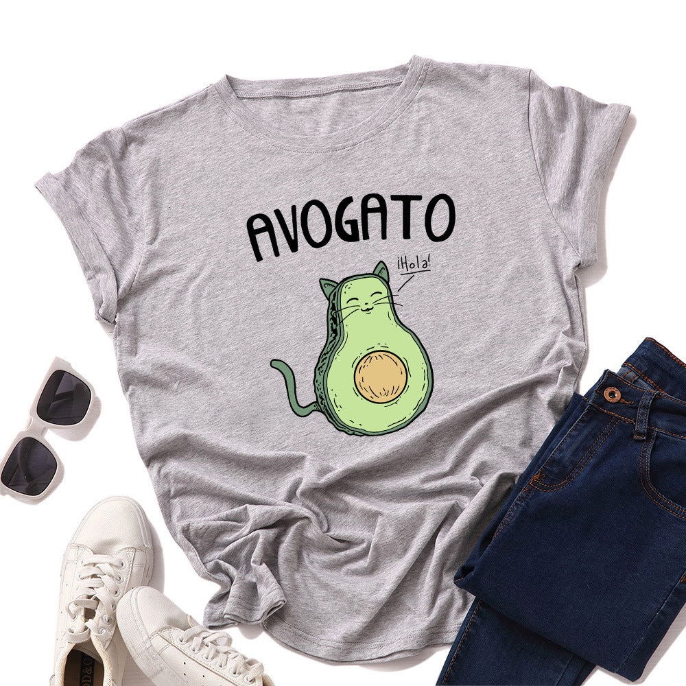 AVOGATO Loose Round Neck Short Sleeved T Shirt,