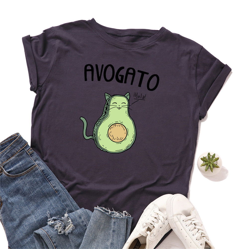 AVOGATO Loose Round Neck Short Sleeved T Shirt,