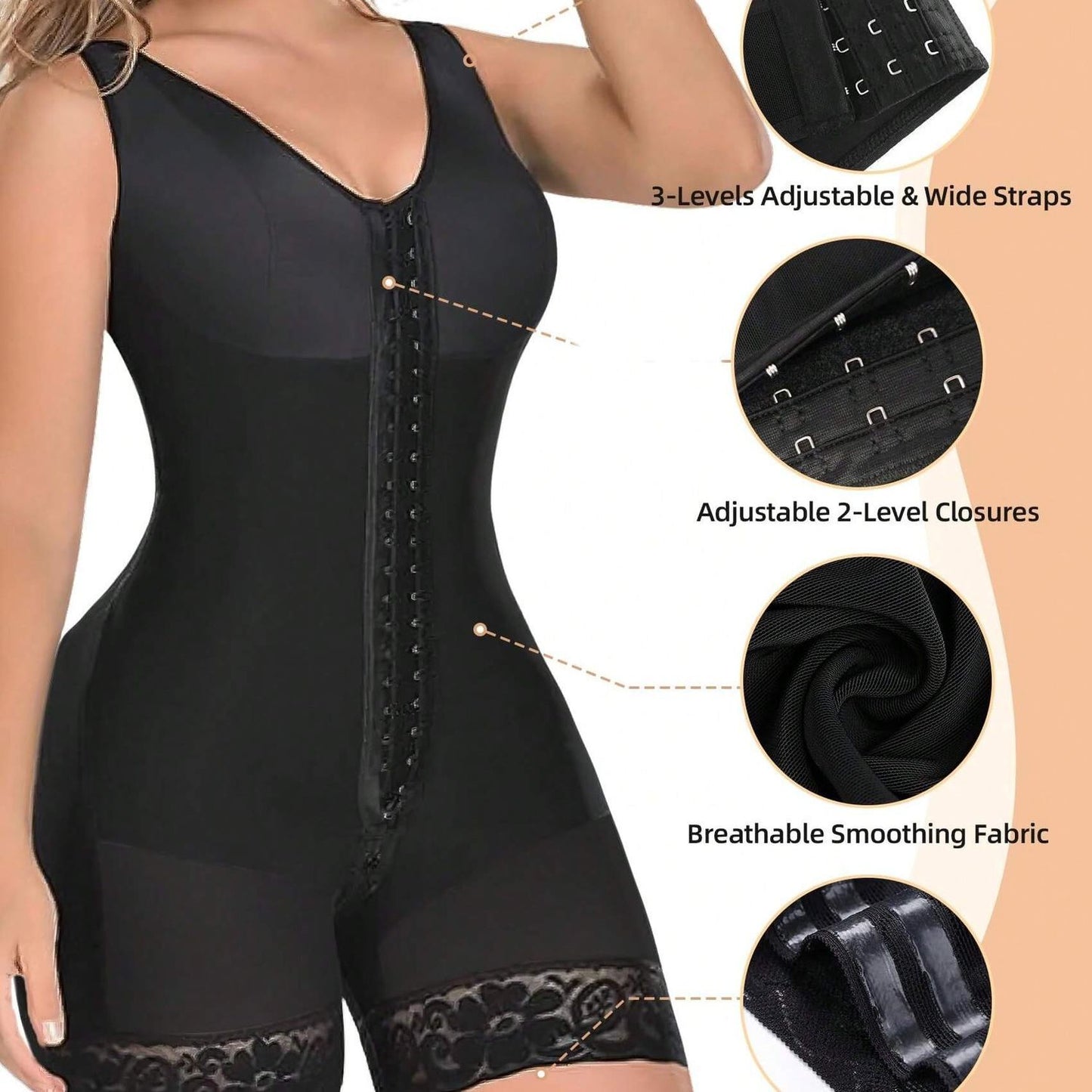 Fajas Colombianas Women's Shapewear, Full Body Sculpting After Abdominal Control, Hip Lifter With Zipper Crotch