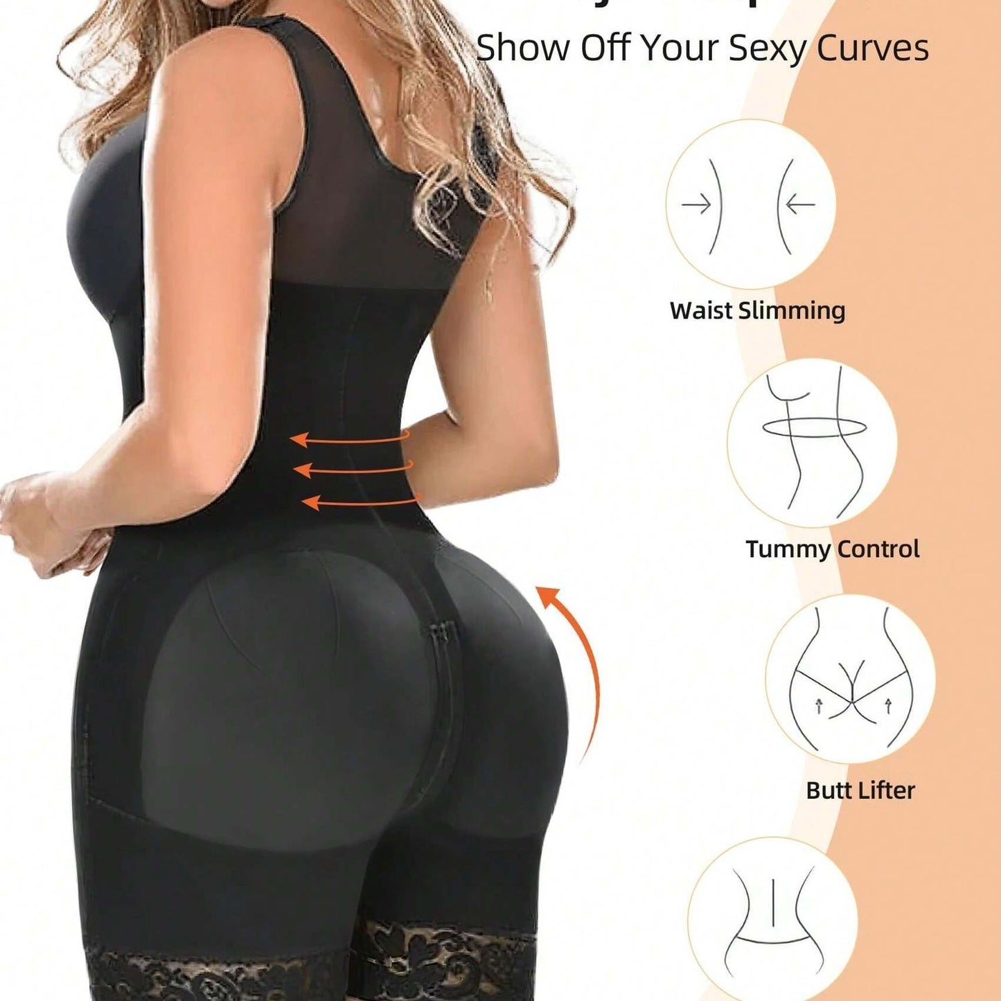 Fajas Colombianas Women's Shapewear, Full Body Sculpting After Abdominal Control, Hip Lifter With Zipper Crotch
