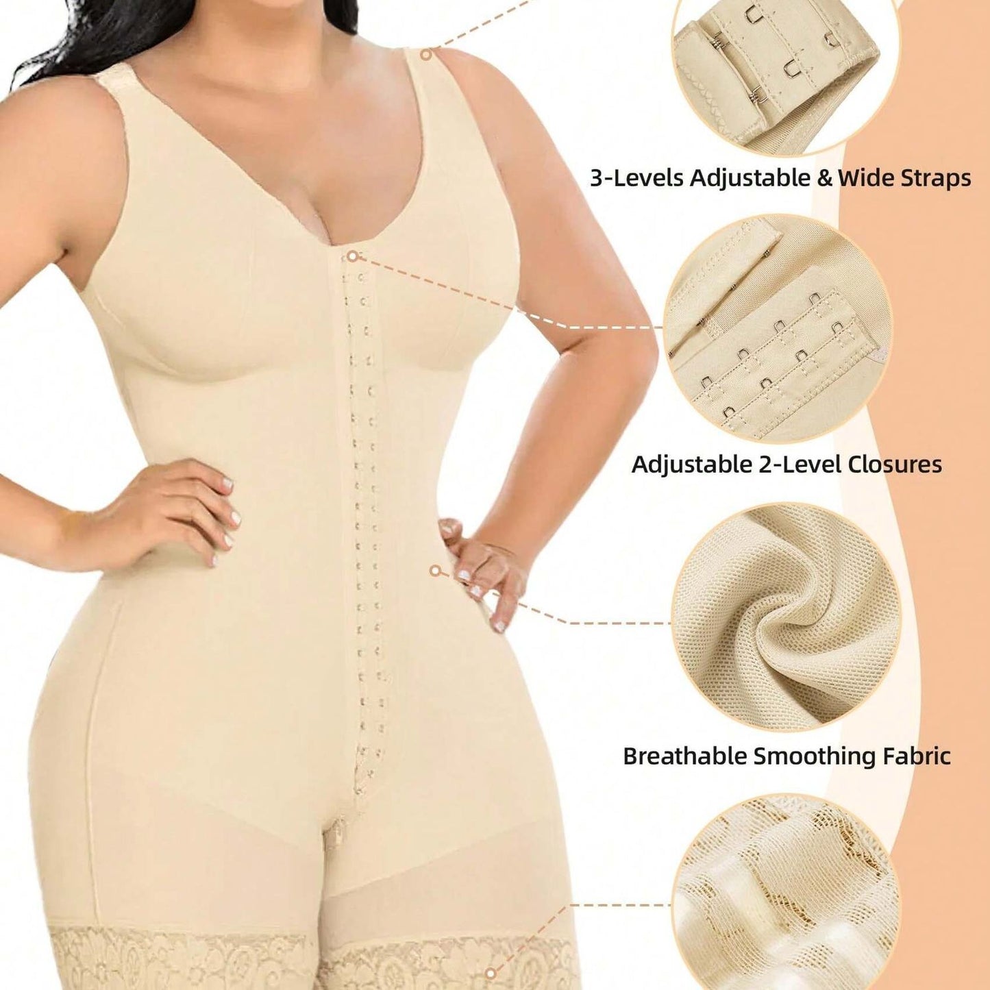 Fajas Colombianas Women's Shapewear, Full Body Sculpting After Abdominal Control, Hip Lifter With Zipper Crotch