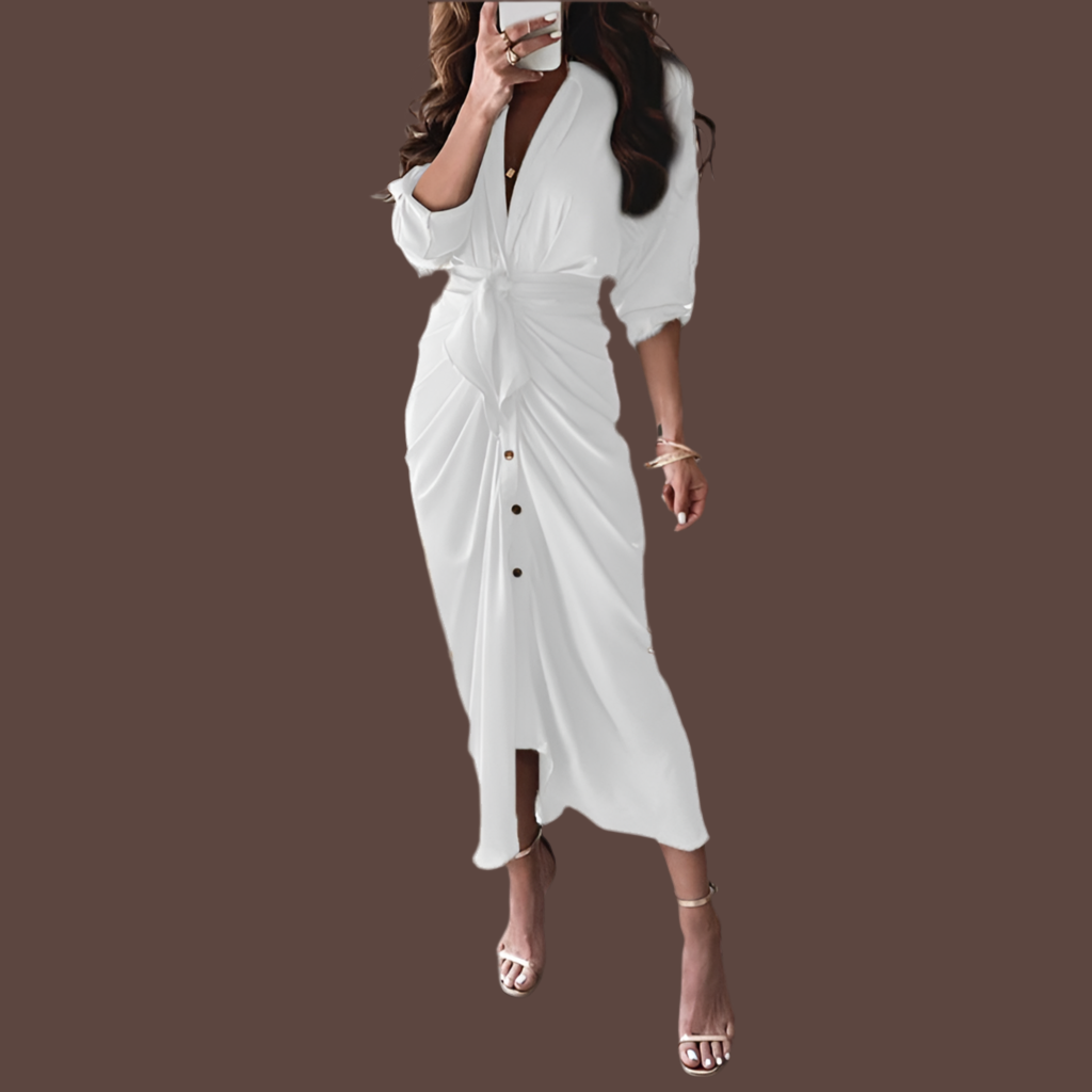 European And American Print Long-Sleeved Lace-Up Single-Breasted Shirt Dress
