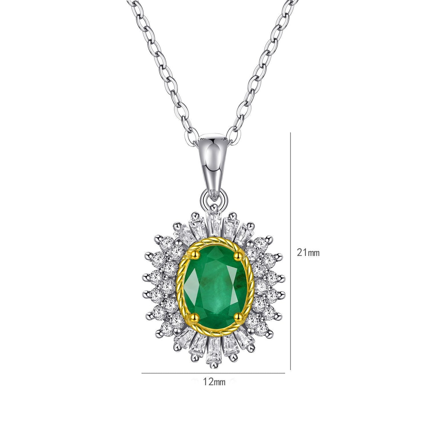 Colgante de esmeralda natural, joyería, cadena de plata S925