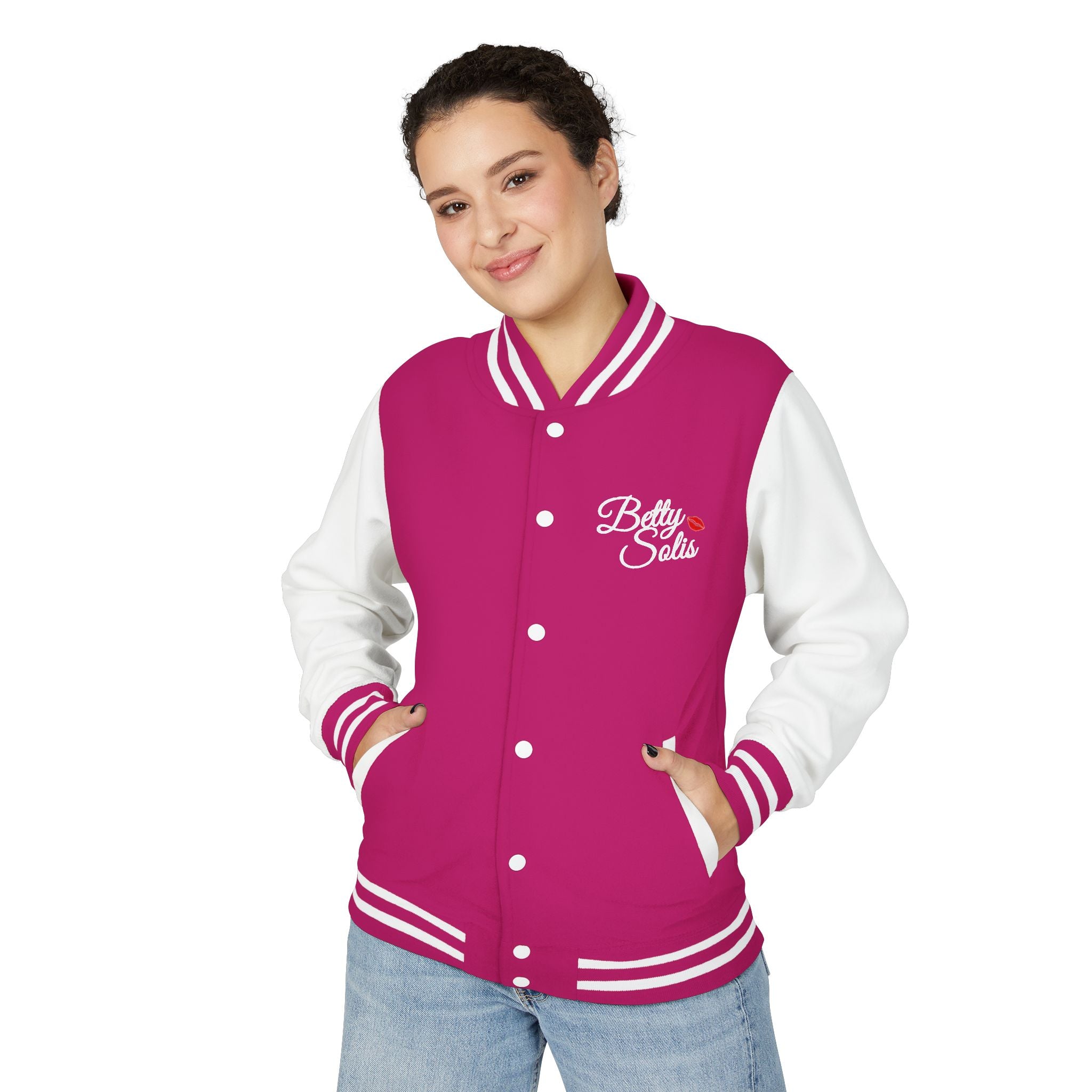 Betty Solis Letterman Jacket — Retro Pink Varsity Jacket