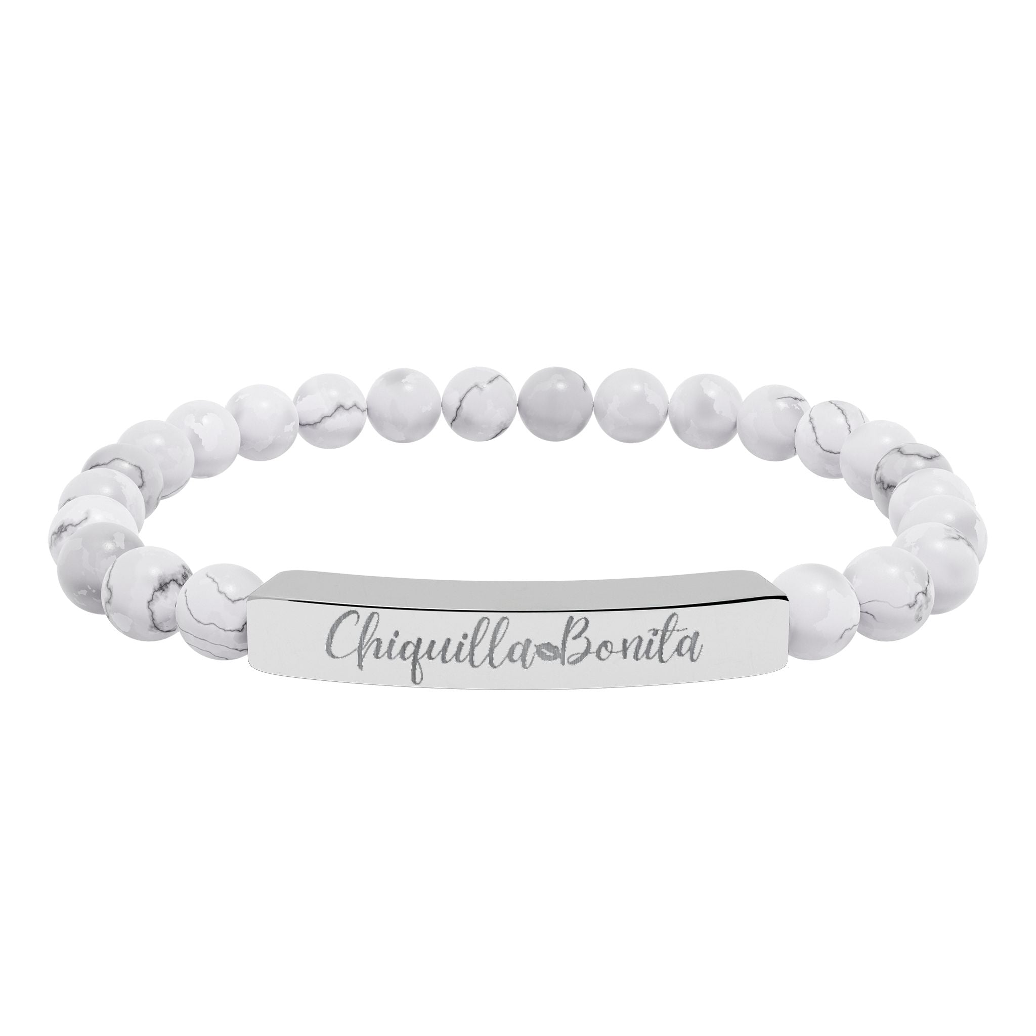 Engraved Natural Stone Stretch Bar Bracelet