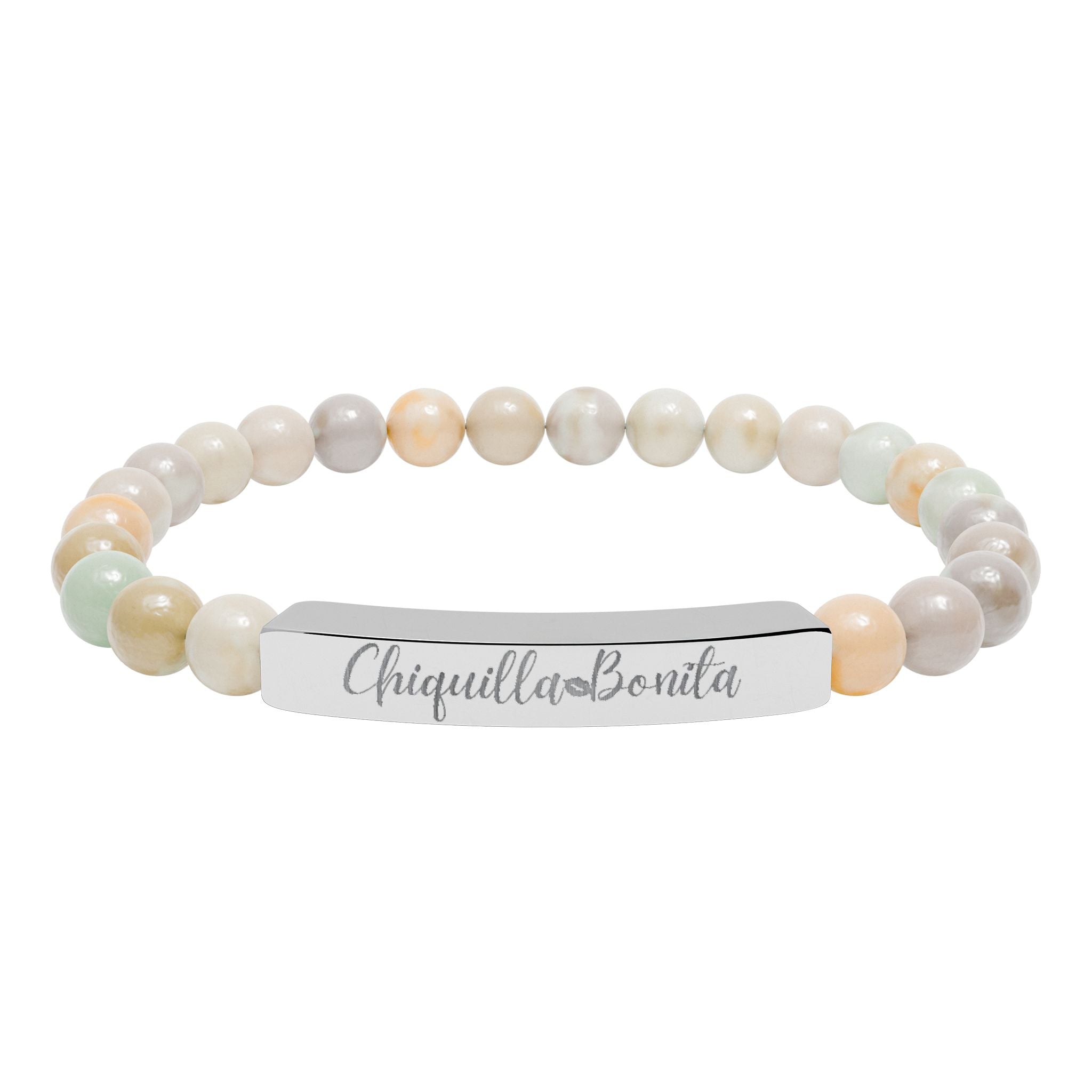 Engraved Natural Stone Stretch Bar Bracelet