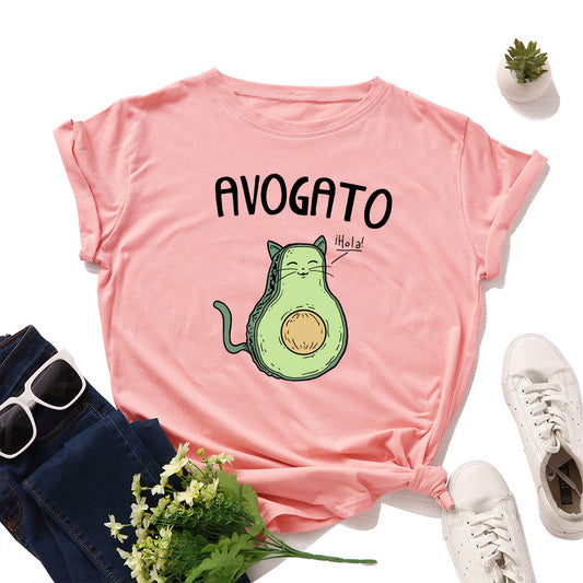 AVOGATO Loose Round Neck Short Sleeved T Shirt,