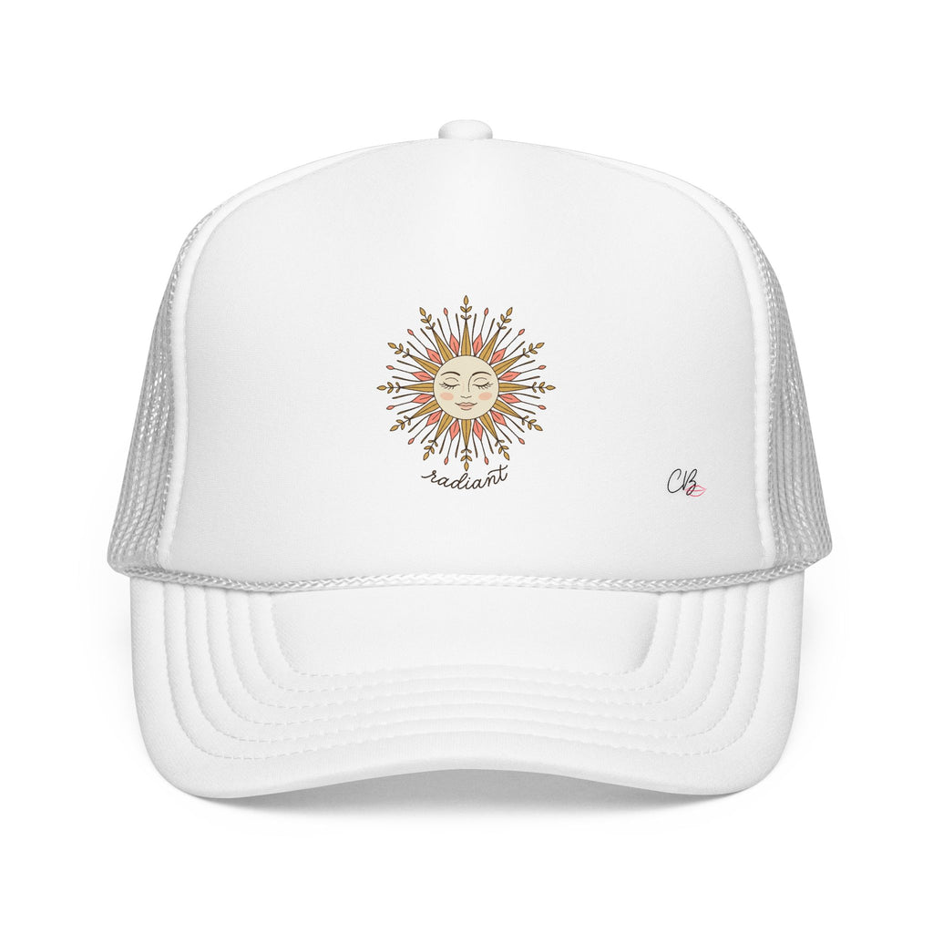 Sunshine Radiant Foam Trucker Hat — Vintage Sun Face Embroidered Cap