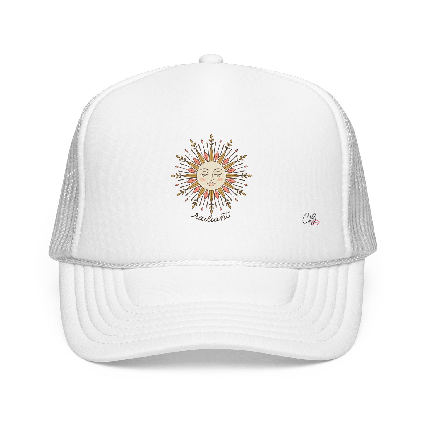 Sunshine Radiant Foam Trucker Hat — Vintage Sun Face Embroidered Cap