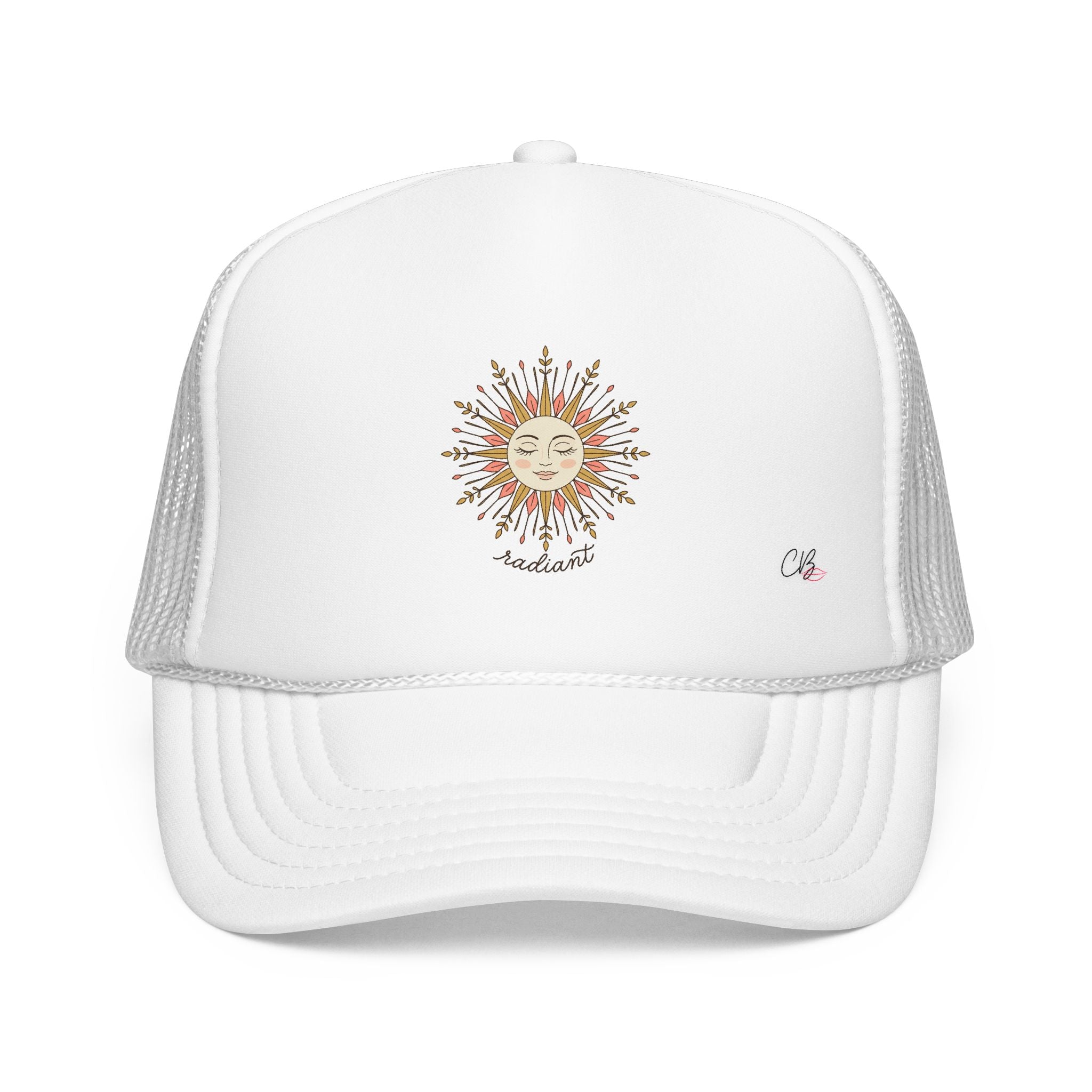 Sunshine Radiant Foam Trucker Hat — Vintage Sun Face Embroidered Cap