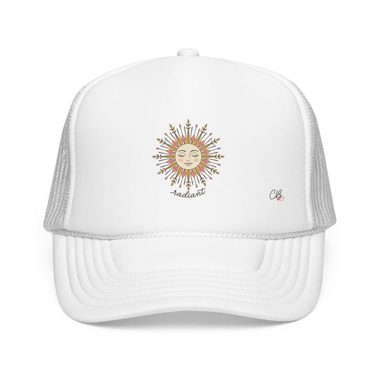 Sunshine Radiant Foam Trucker Hat — Vintage Sun Face Embroidered Cap