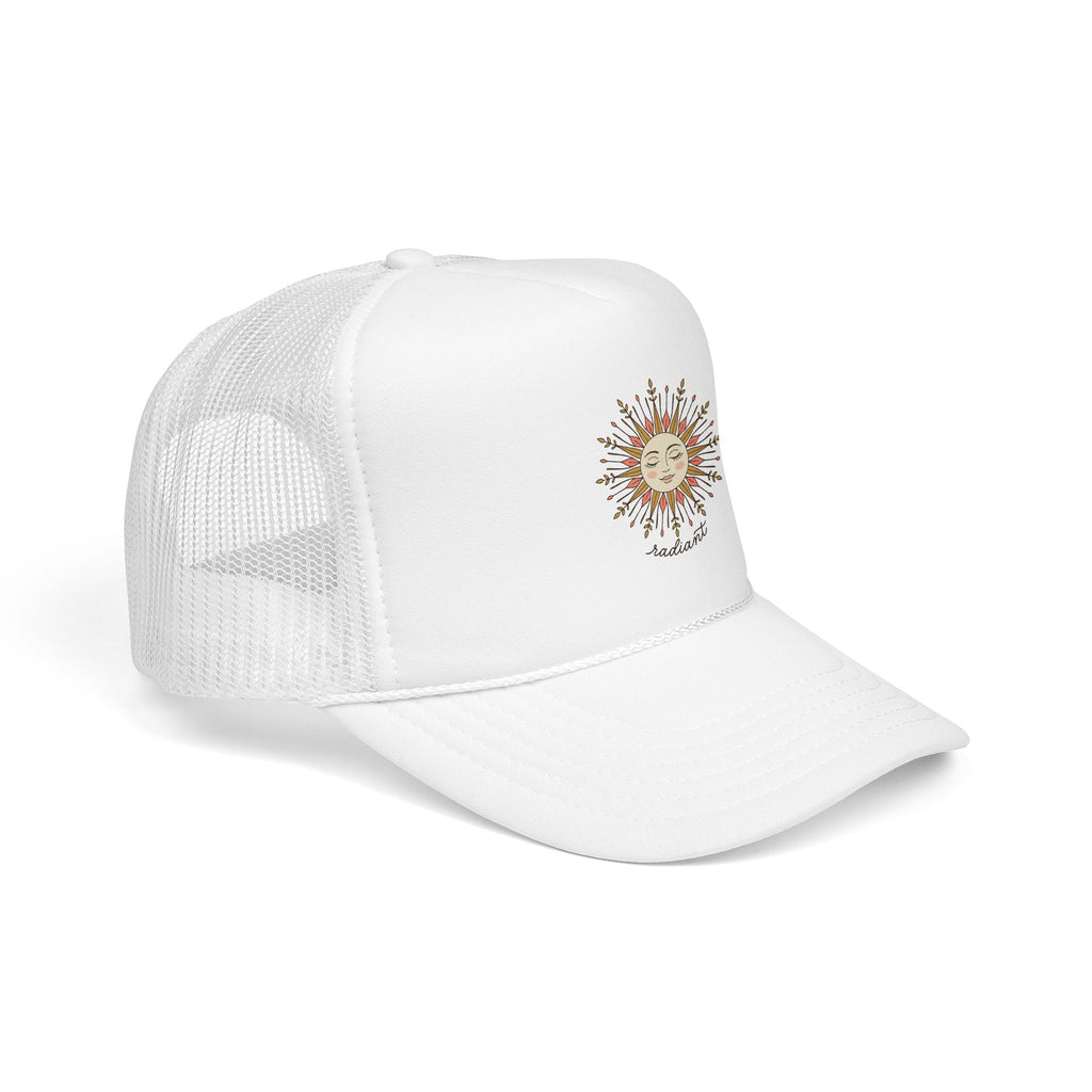 Sunshine Radiant Foam Trucker Hat — Vintage Sun Face Embroidered Cap