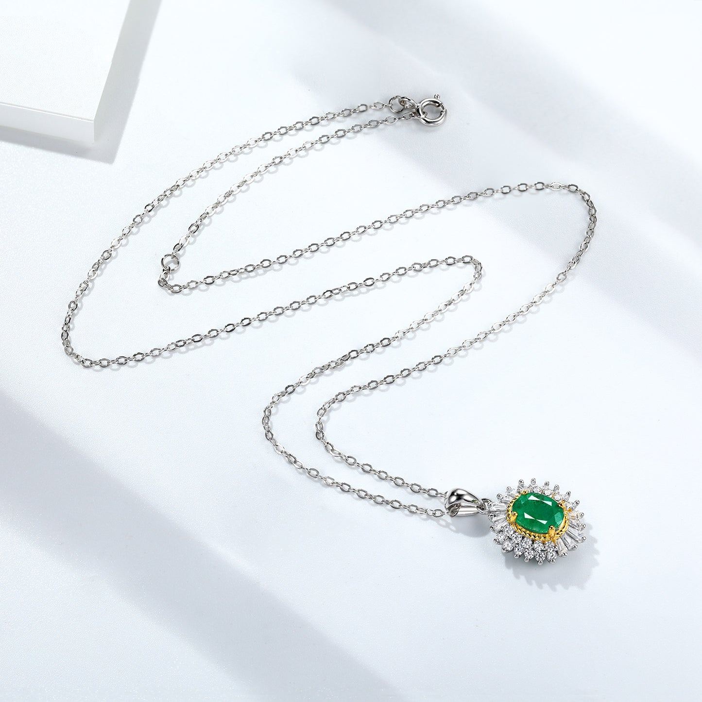Colgante de esmeralda natural, joyería, cadena de plata S925