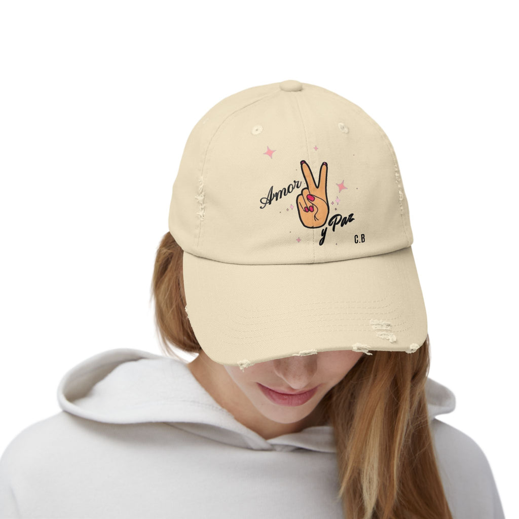 Amor Y Paz Unisex Distressed Cap