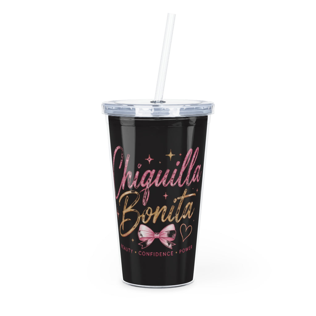 Chiquilla Bonita Straw Tumbler – Glitter Pink Latina Pride Cold Cup