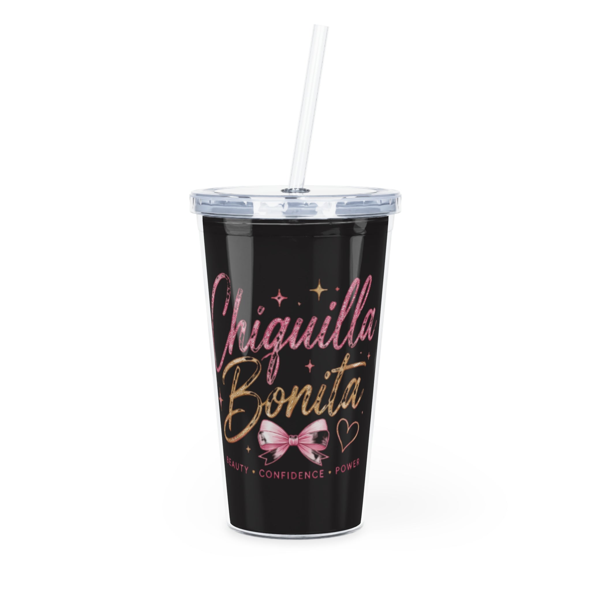 Chiquilla Bonita Straw Tumbler – Glitter Pink Latina Pride Cold Cup