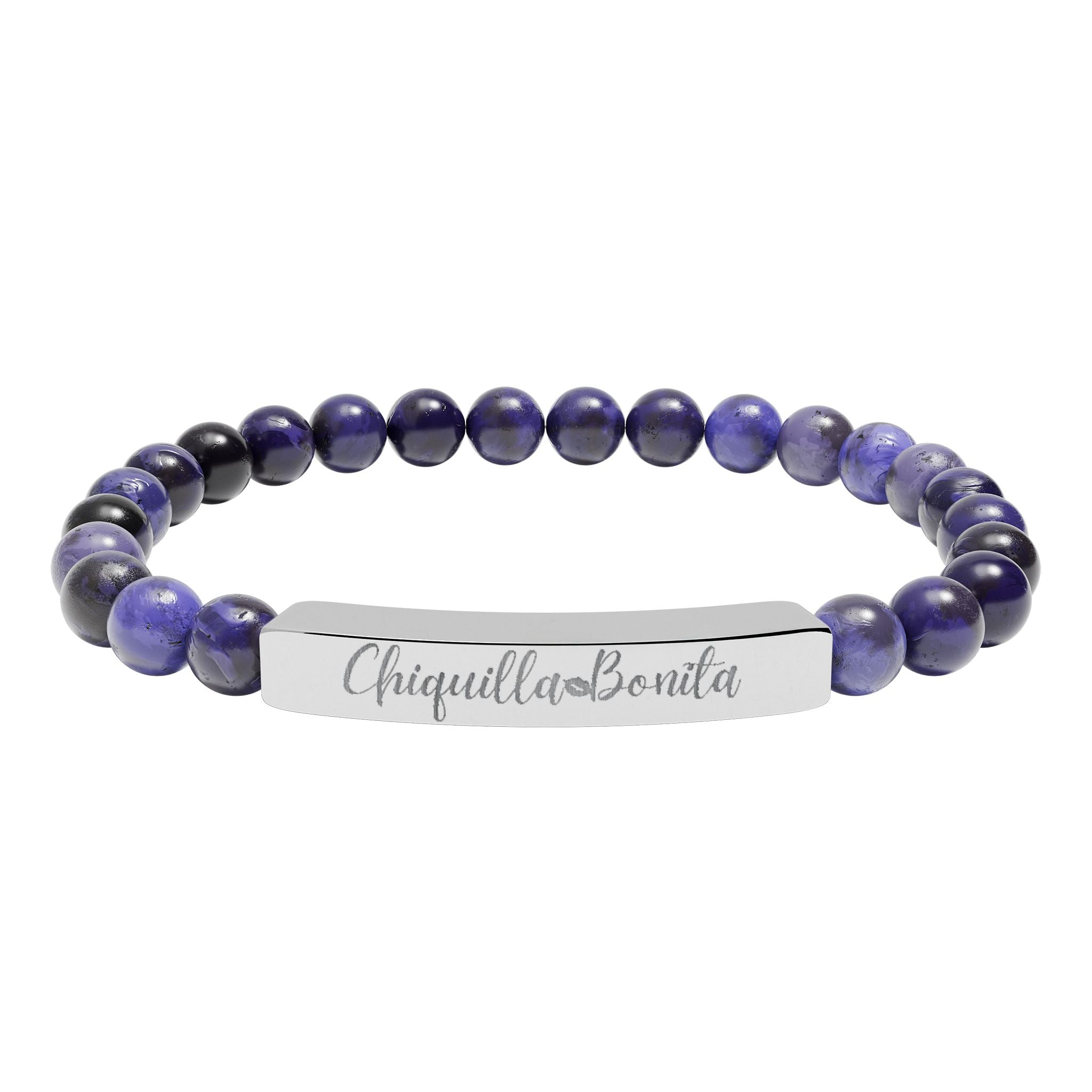 Engraved Natural Stone Stretch Bar Bracelet