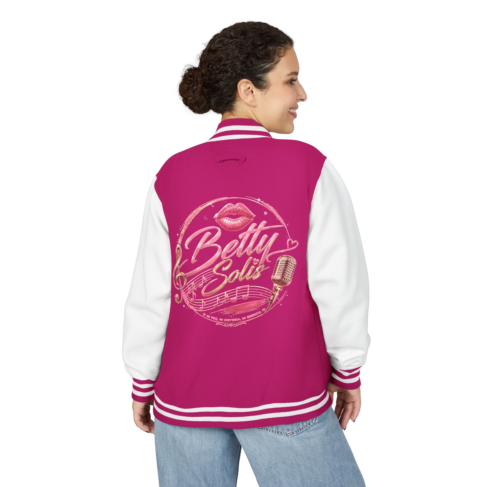Betty Solis Letterman Jacket — Retro Pink Varsity Jacket