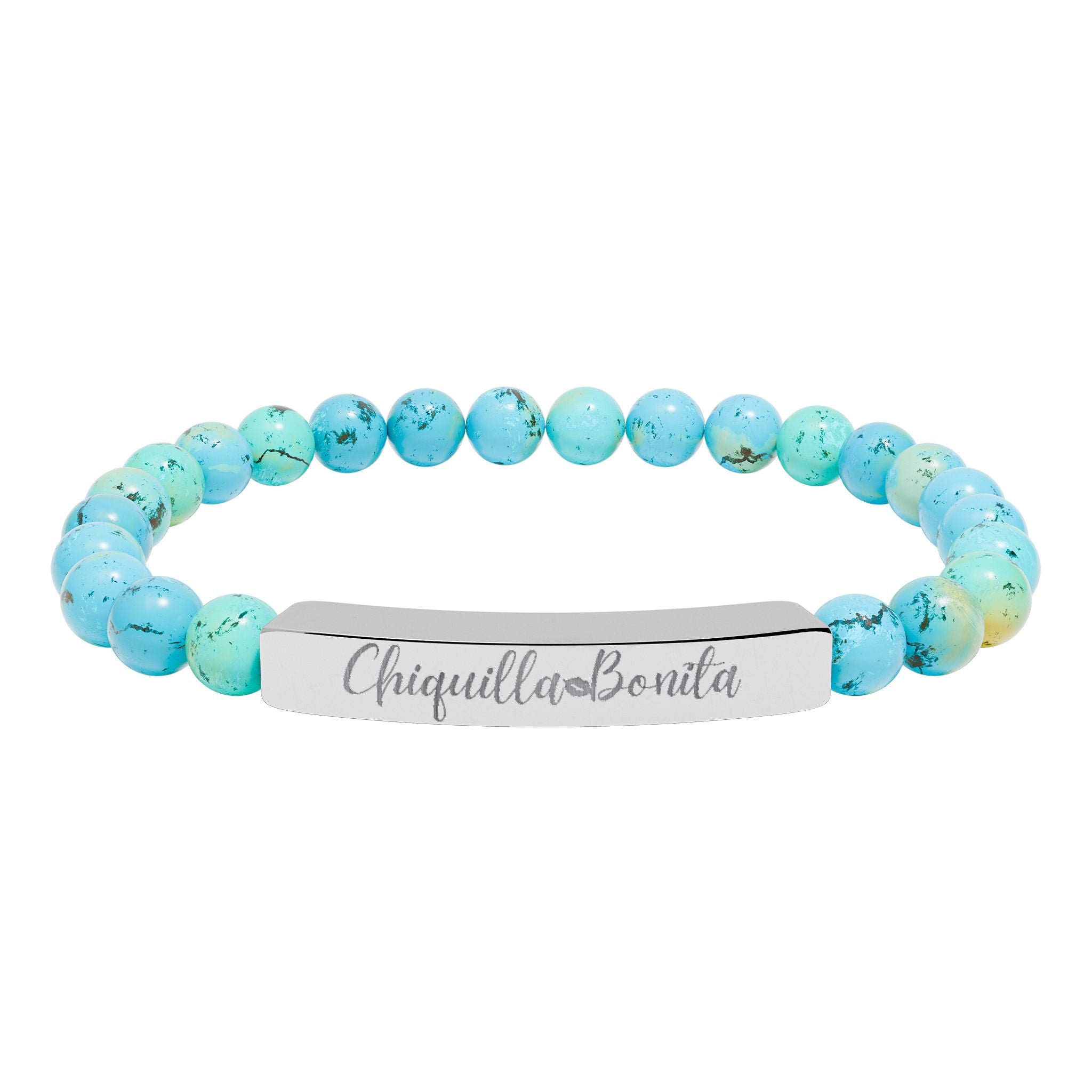 Engraved Natural Stone Stretch Bar Bracelet
