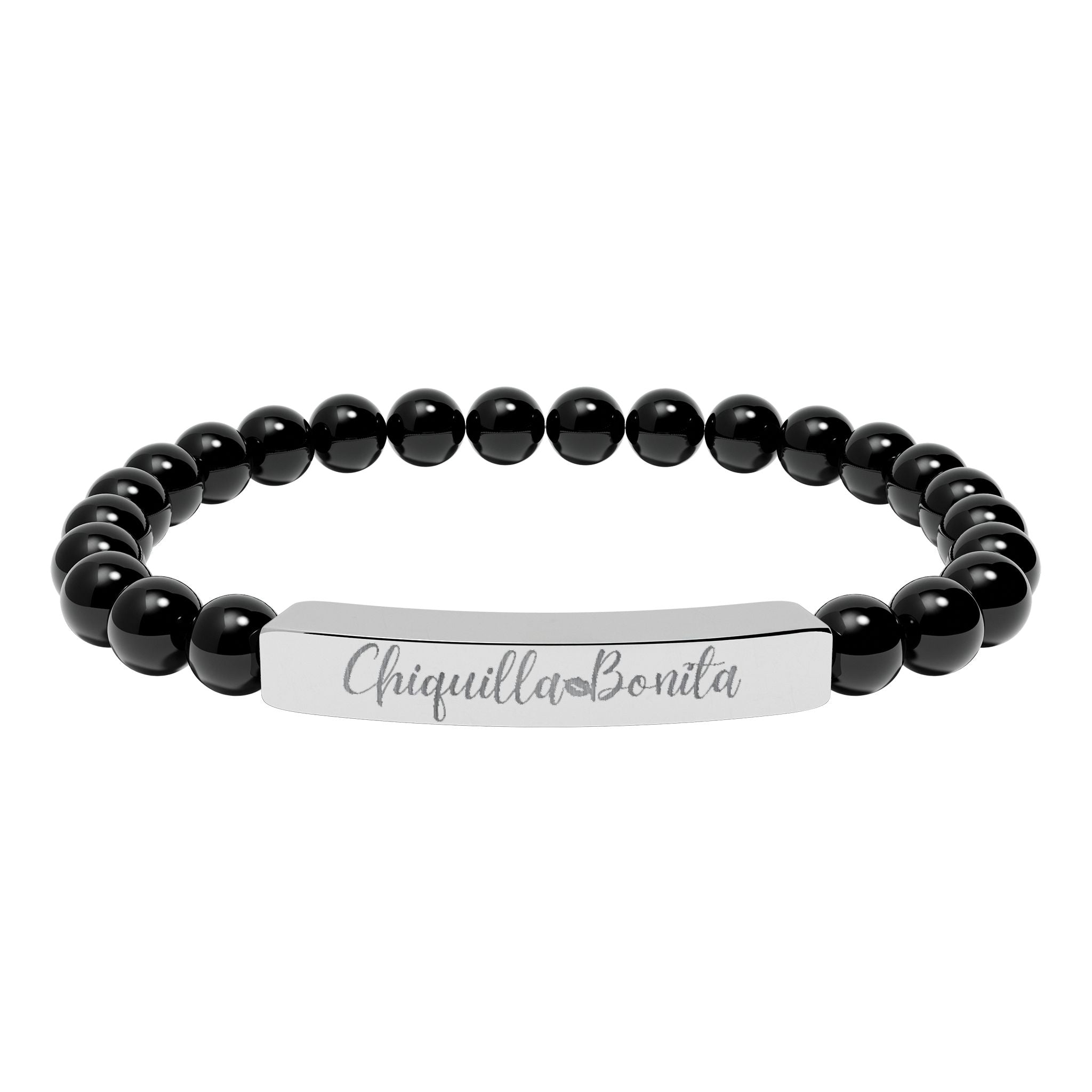 Engraved Natural Stone Stretch Bar Bracelet