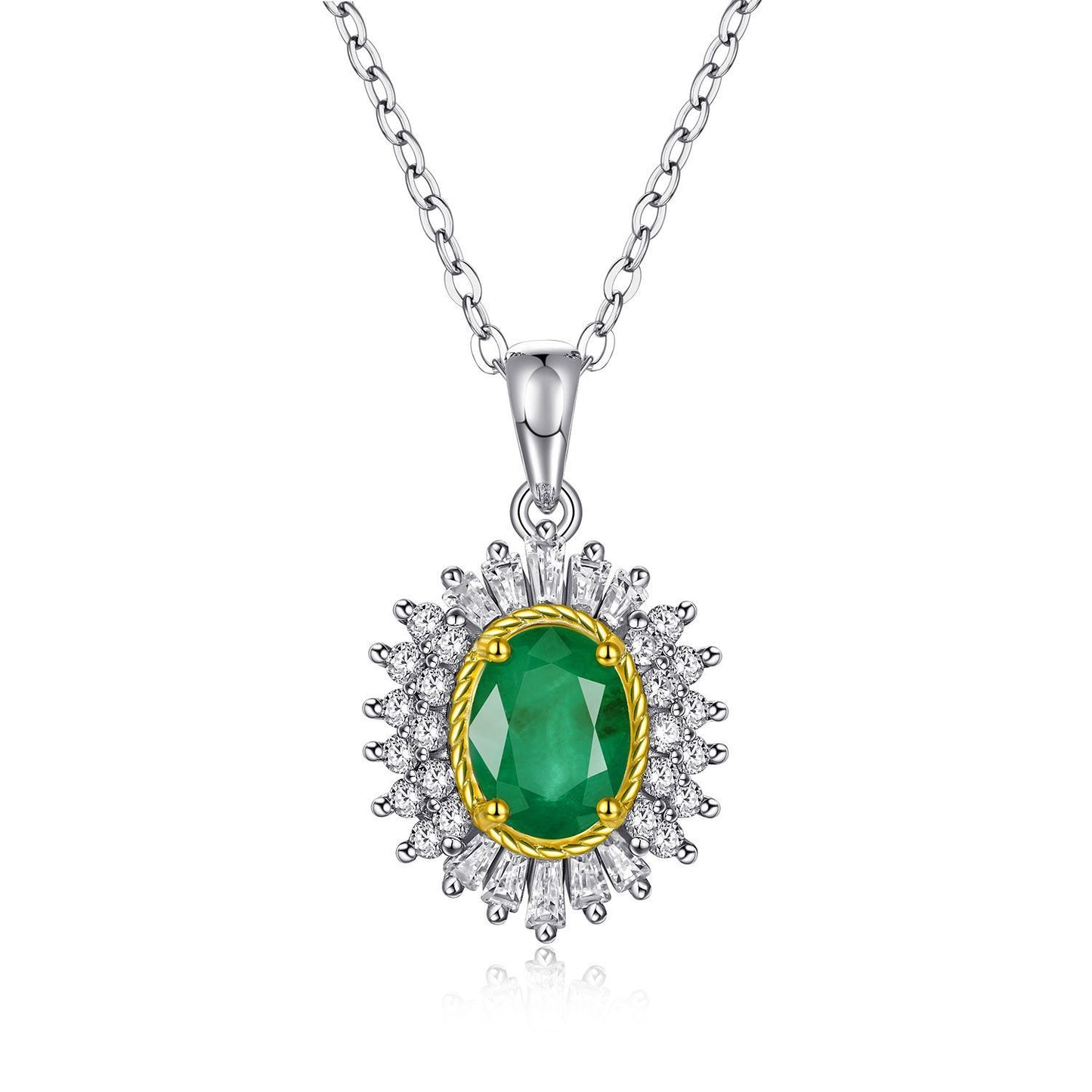 Colgante de esmeralda natural, joyería, cadena de plata S925