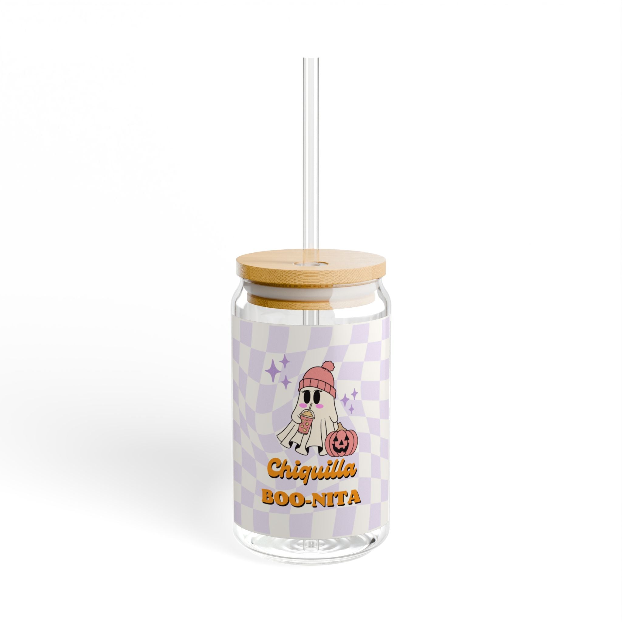 Charming Halloween Sipper Glass with Straw, Boo-Nita