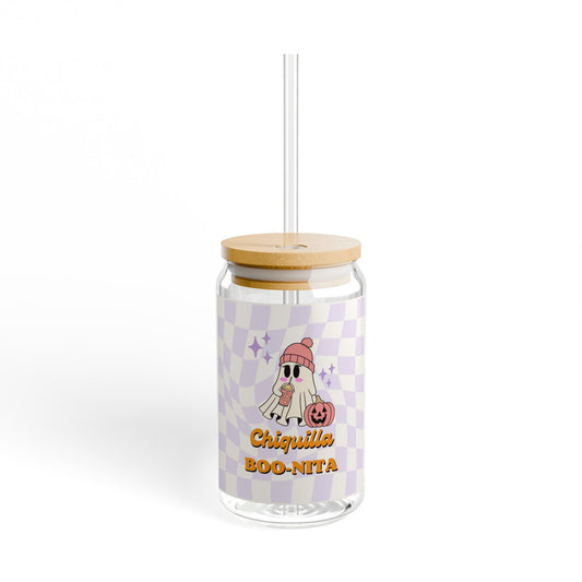 Charming Halloween Sipper Glass with Straw, Boo-Nita