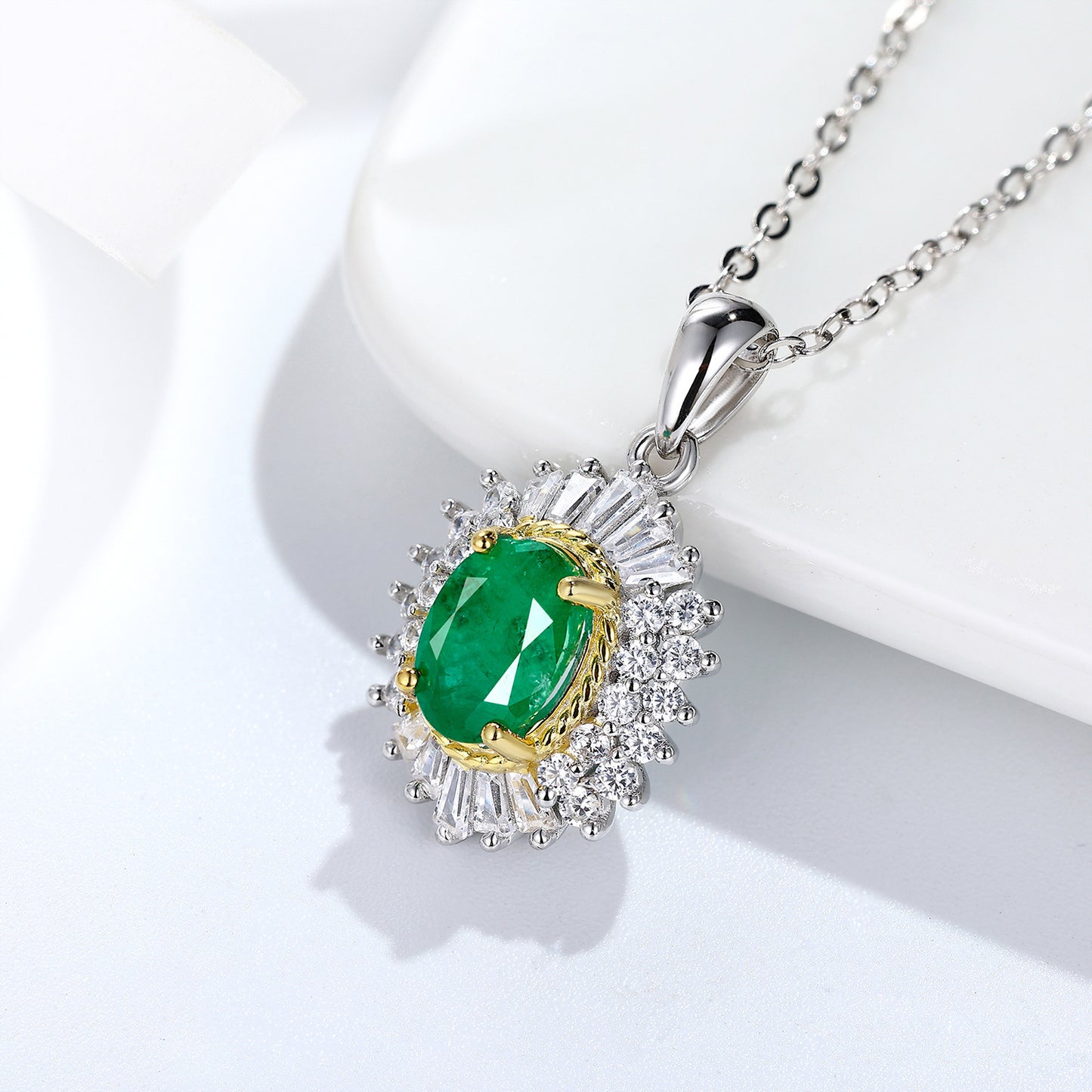 Colgante de esmeralda natural, joyería, cadena de plata S925