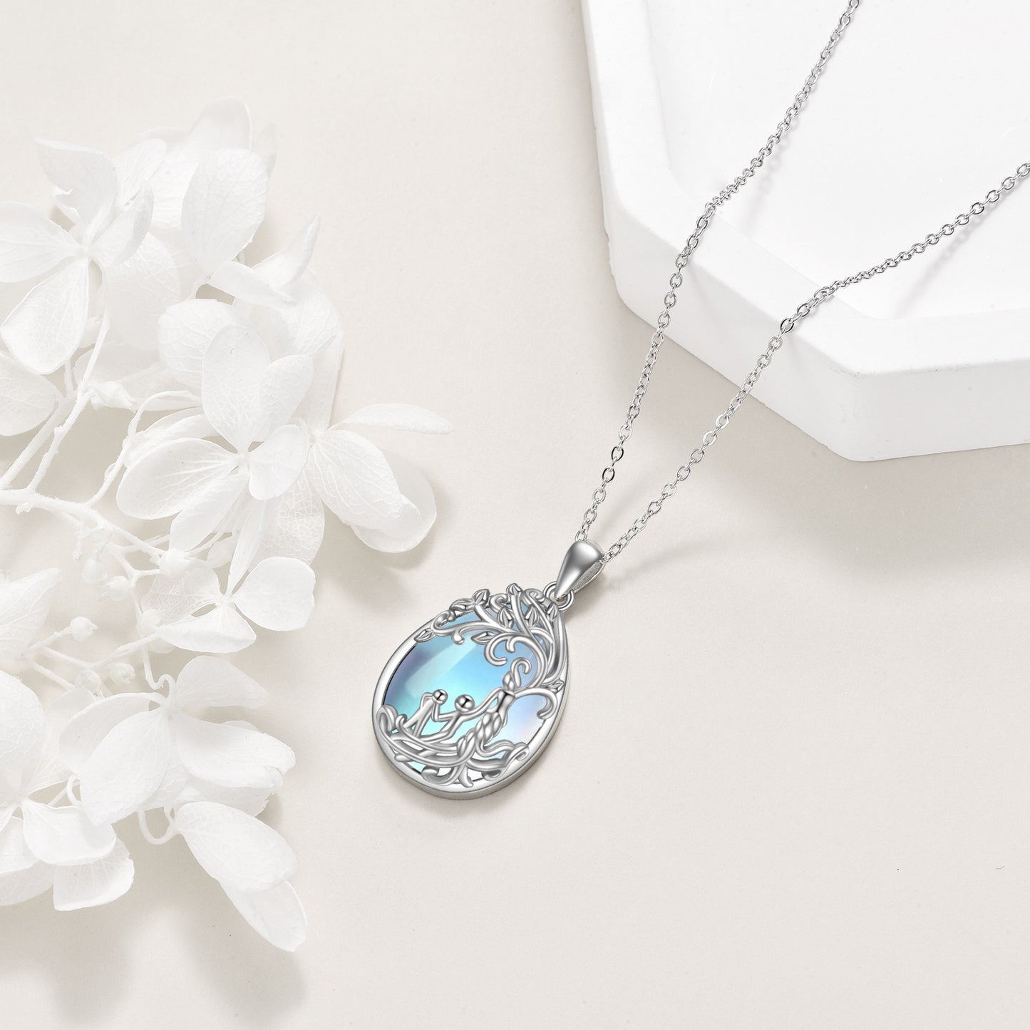 Sterling Silver Moonstone Tree of Life Mother Necklace