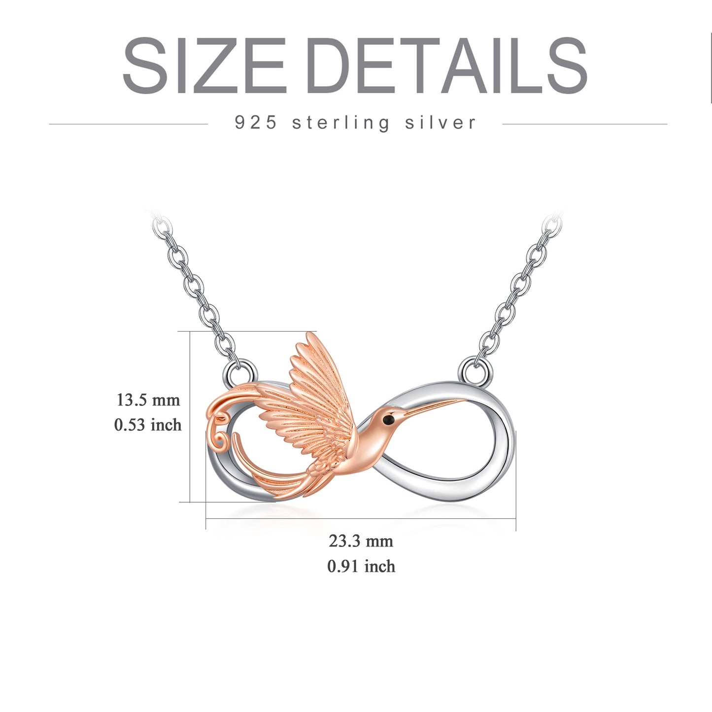 Hummingbird Necklace 925 Sterling Silver Infinity Hummingbird Pendant Necklace
