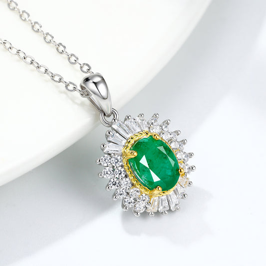 Colgante de esmeralda natural, joyería, cadena de plata S925